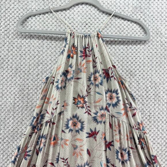 Amuse Society Dress XS Gray Floral Midi Halter A-Line Adjustable Strap Key Hole - Picture 3 of 13